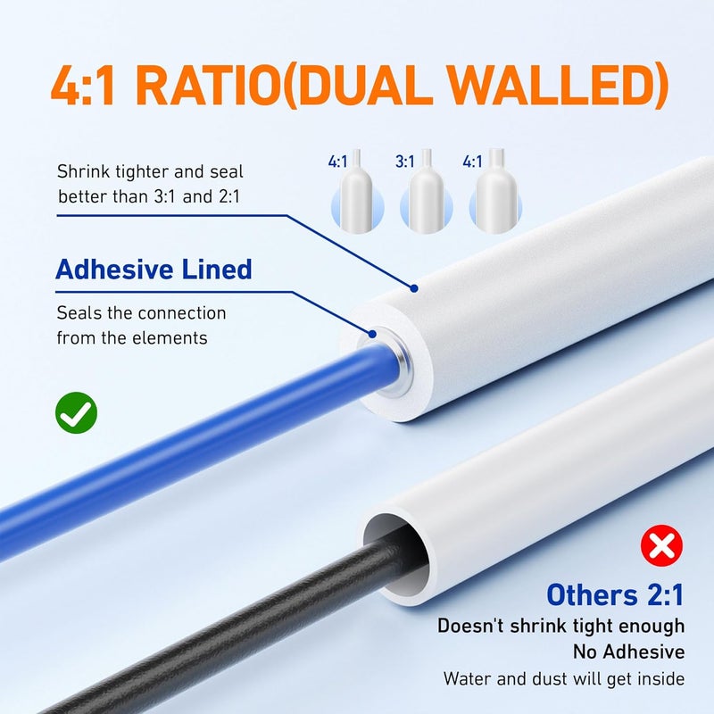 TKDMR 446 Pcs Heat Shrink Tubing Kit - 4:1 Ratio Adhesive Lined, Marine Grade Shrink Wrap,Industrial Heat Shrink Tubing,White - Image 3